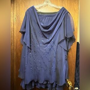 Elegant Navy Blue Women's Top and Skirt set